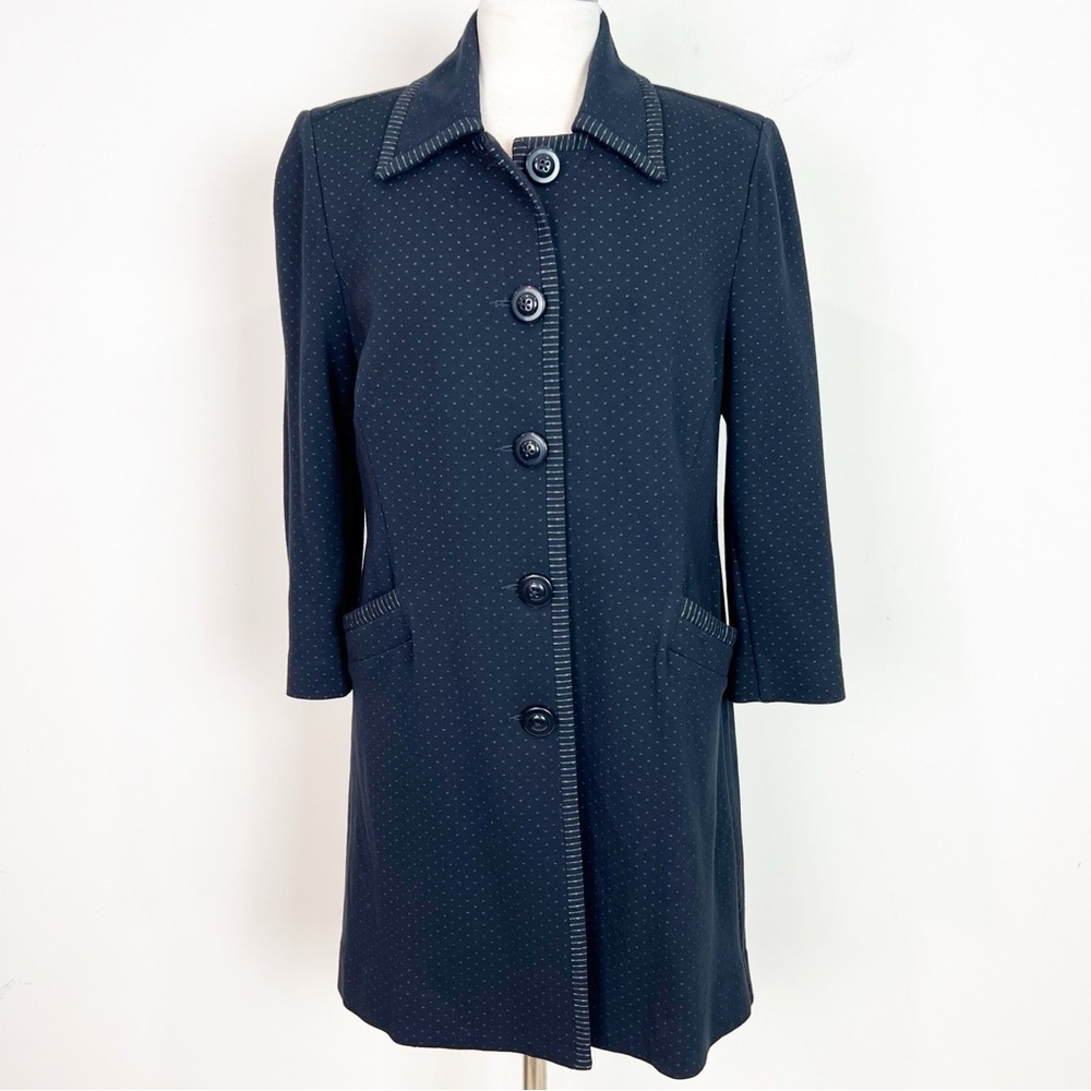 CABI CARRIAGE JACKET NAVY BLUE BUTTON FRONT PONTE KNIT COAT STYLE 5658 SZ MEDIUM